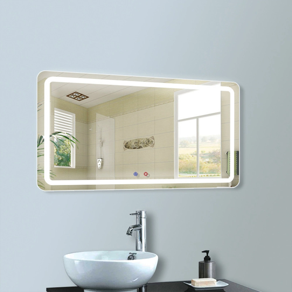 Espejo de lavabo inteligente decorativo para el hogar de lujo, espejo de tocador de vidrio de pared retroiluminado sin marco para baño LED