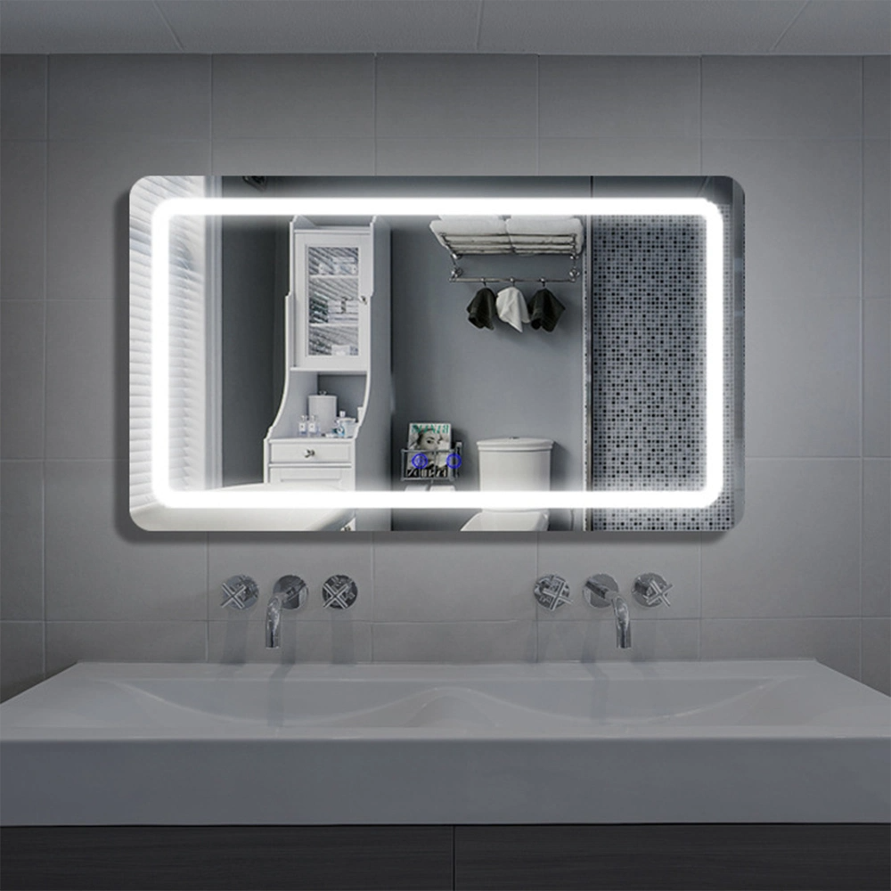 Espejo de lavabo inteligente decorativo para el hogar de lujo, espejo de tocador de vidrio de pared retroiluminado sin marco para baño LED