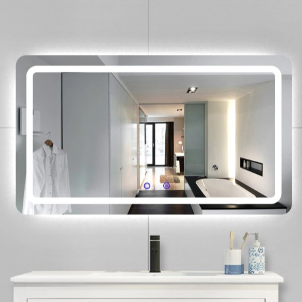 Espejo de lavabo inteligente decorativo para el hogar de lujo, espejo de tocador de vidrio de pared retroiluminado sin marco para baño LED