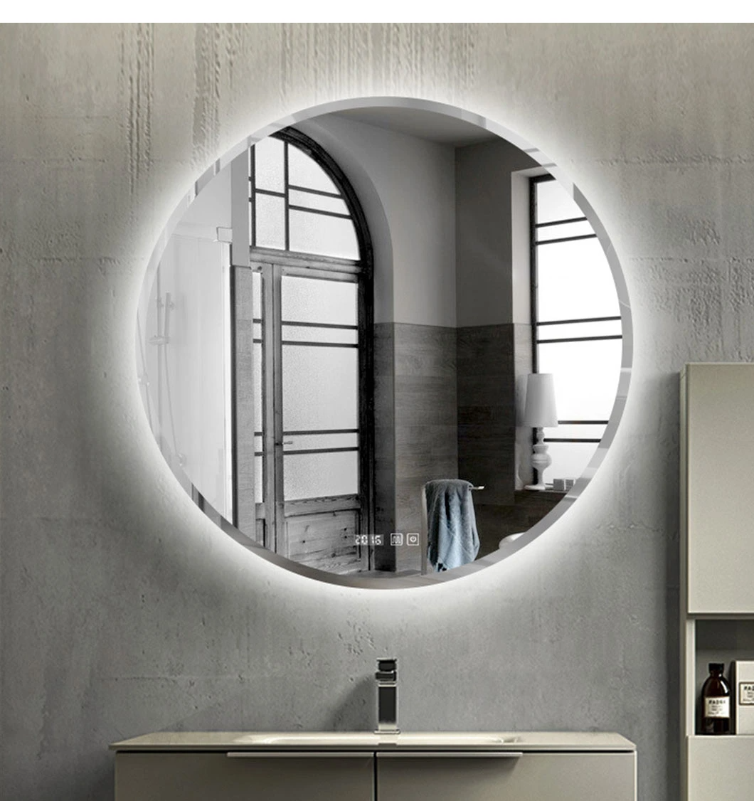 Espejo de pared redondo con espejo grande sin marco iluminado LED para baño inteligente de fábrica