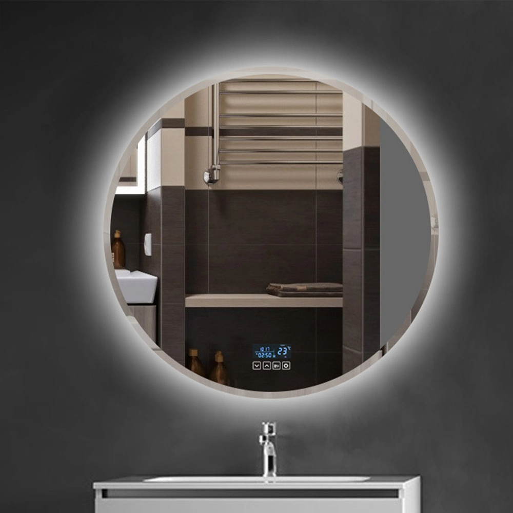 Espejo de pared redondo con espejo grande sin marco iluminado LED para baño inteligente de fábrica