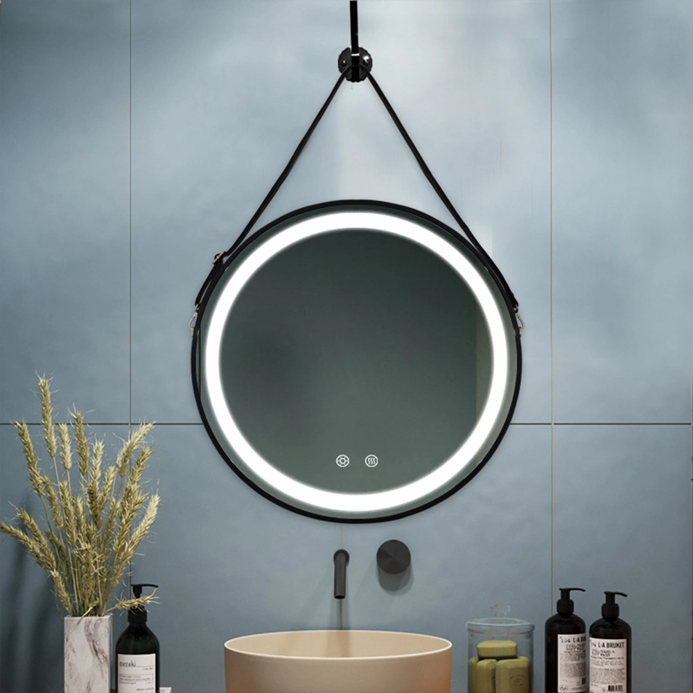 Espejo de baño de gran oferta para chicos, espejo de baño antivaho de pared redonda moderna decorativa para Hotel de 60cm y 80cm con LED