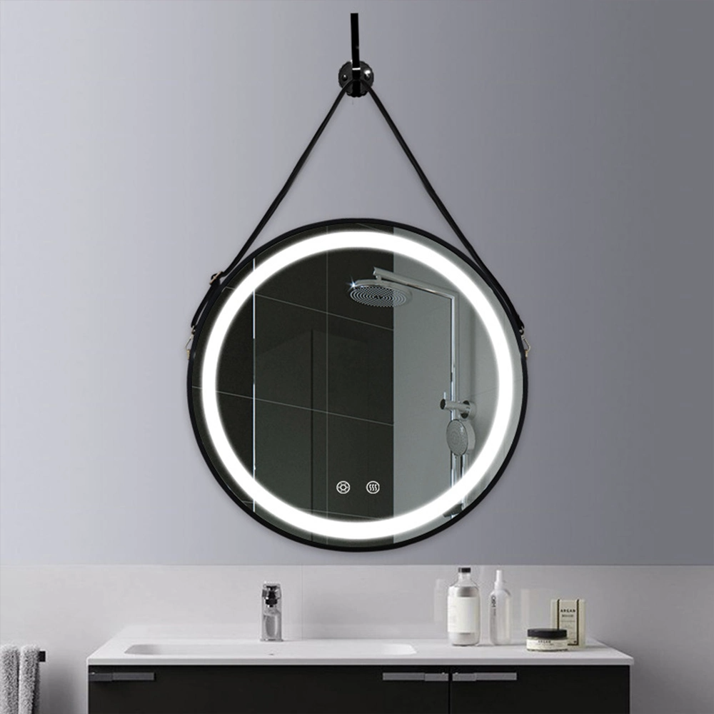 Espejo de baño de gran oferta para chicos, espejo de baño antivaho de pared redonda moderna decorativa para Hotel de 60cm y 80cm con LED