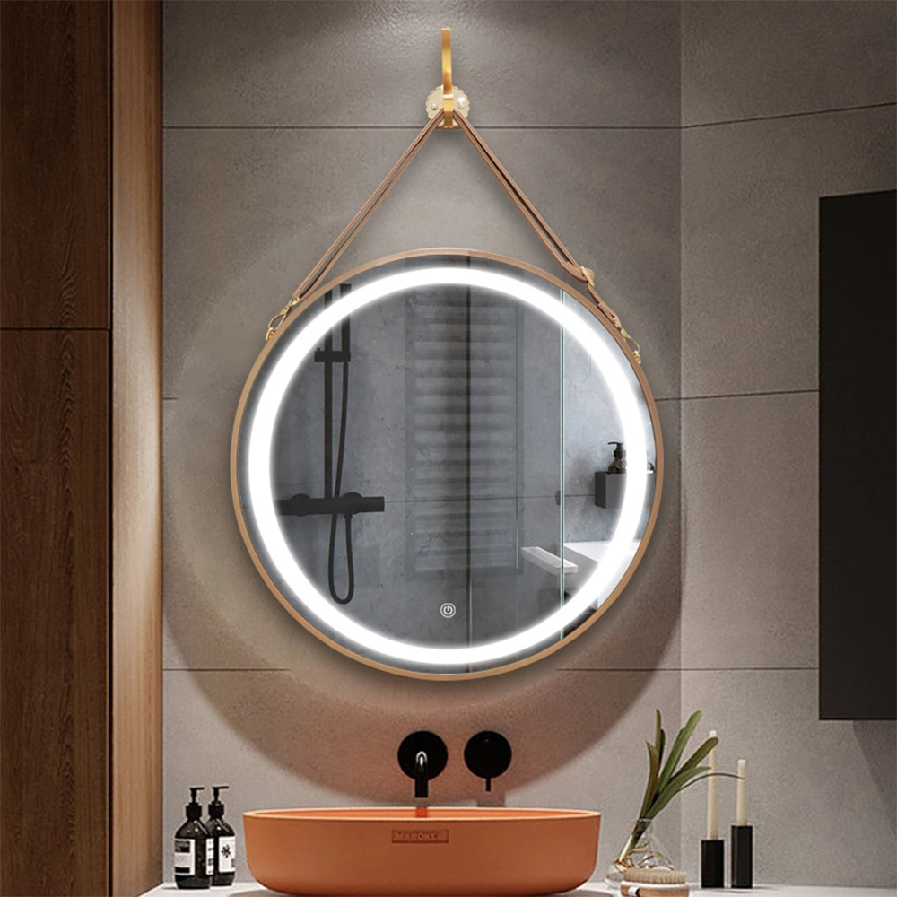 Espejo de baño de gran oferta para chicos, espejo de baño antivaho de pared redonda moderna decorativa para Hotel de 60cm y 80cm con LED