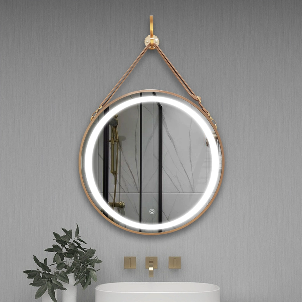 Espejo de baño de gran oferta para chicos, espejo de baño antivaho de pared redonda moderna decorativa para Hotel de 60cm y 80cm con LED