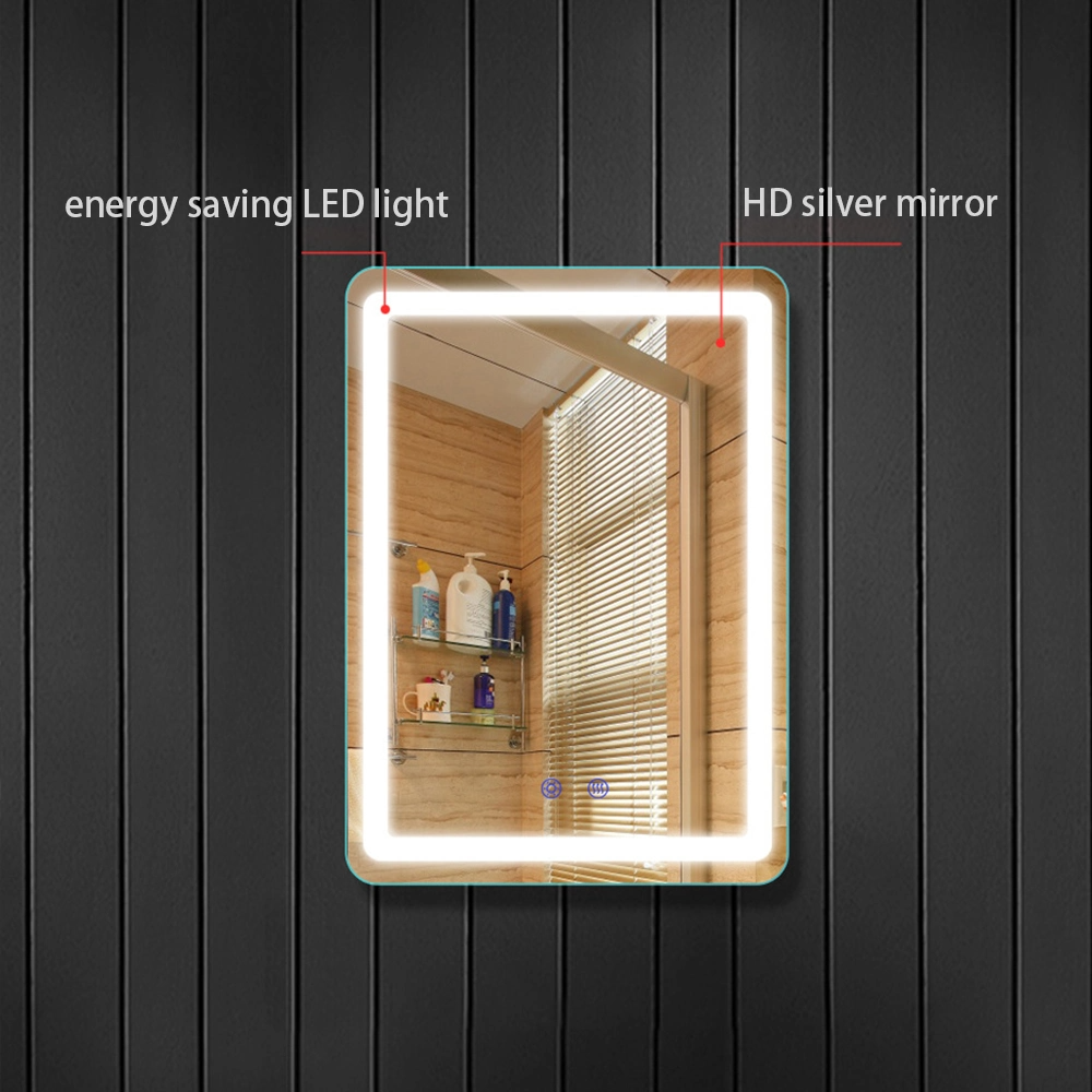 Espejo de baño Bluetooth inteligente iluminado con desempañador LED con reloj digital