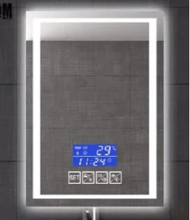 Espejo de baño Bluetooth inteligente iluminado con desempañador LED con reloj digital