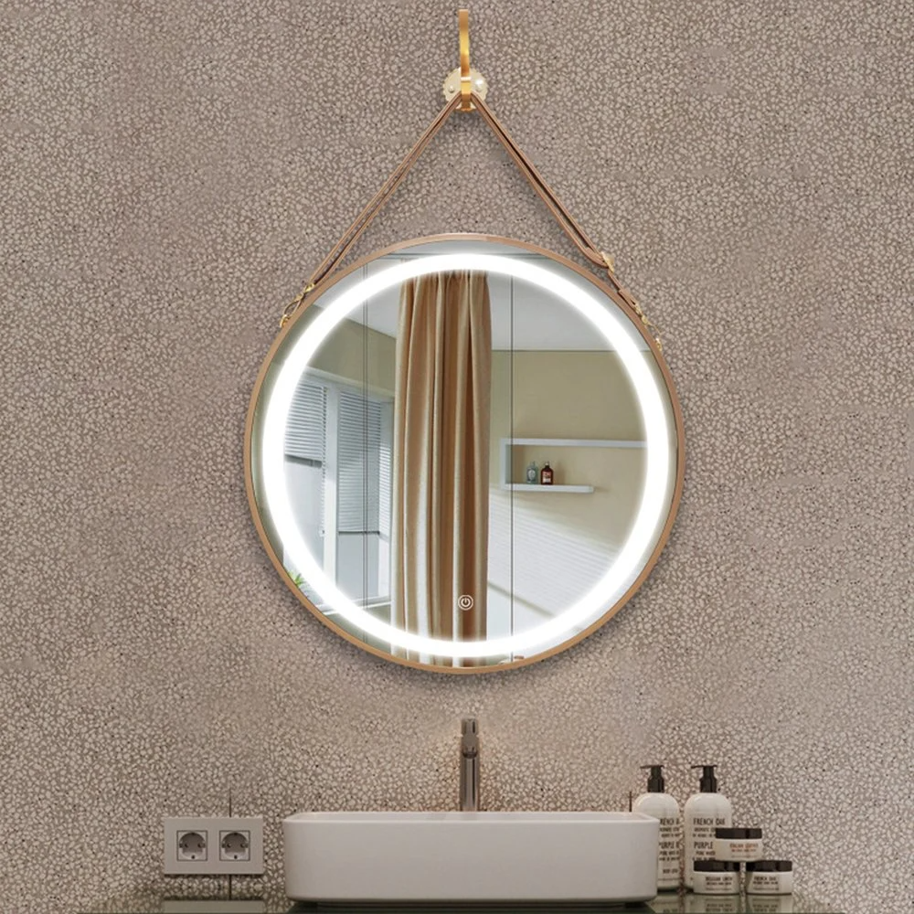Espejo con luz Impermeable sin marco Forma redonda Iluminado LED Pantalla táctil Espejo de baño con luz