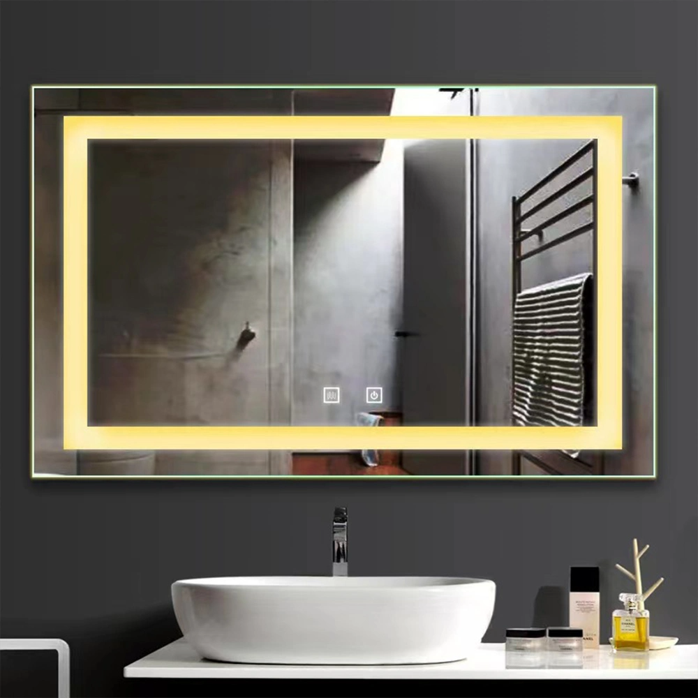 Espejo de pantalla de tiempo rectangular de estilo moderno, espejo inteligente antivaho retroiluminado con LED personalizado para baño