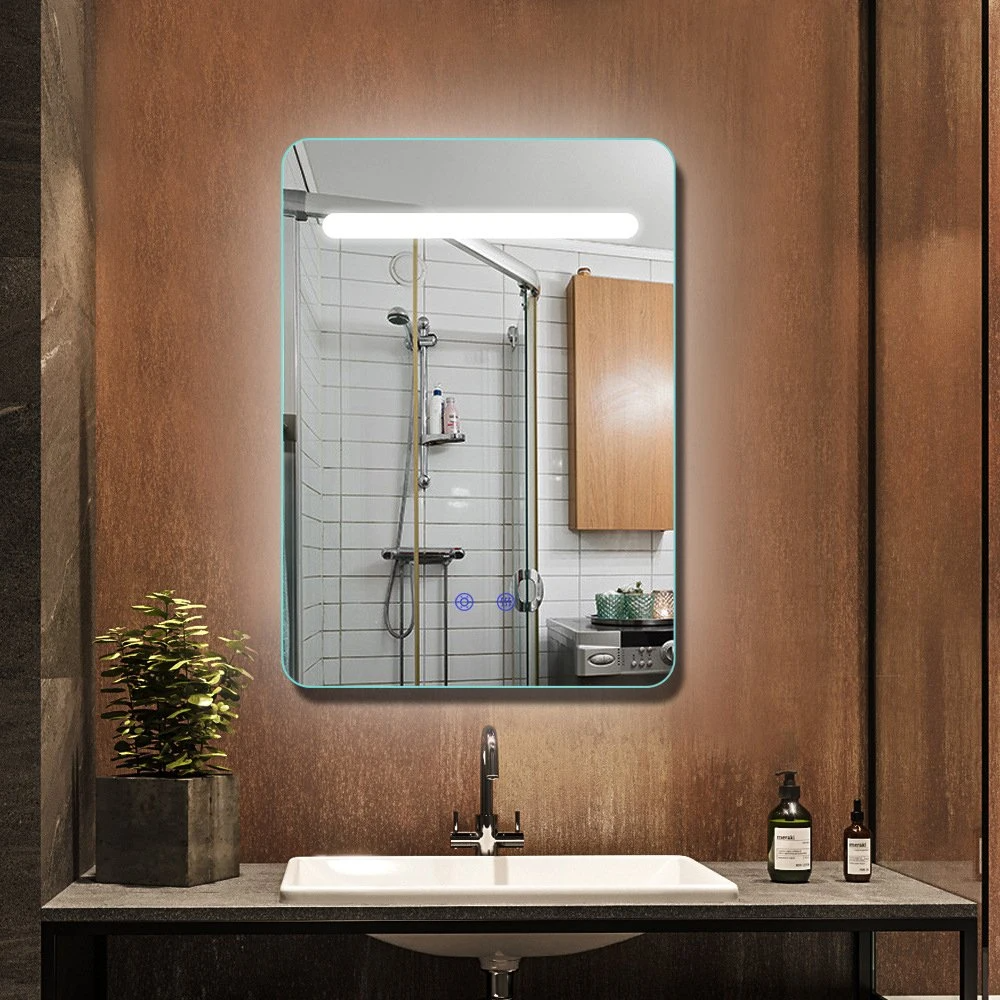 Espejo de tocador de baño cuadrado con luz LED montado en la pared con función antivaho
