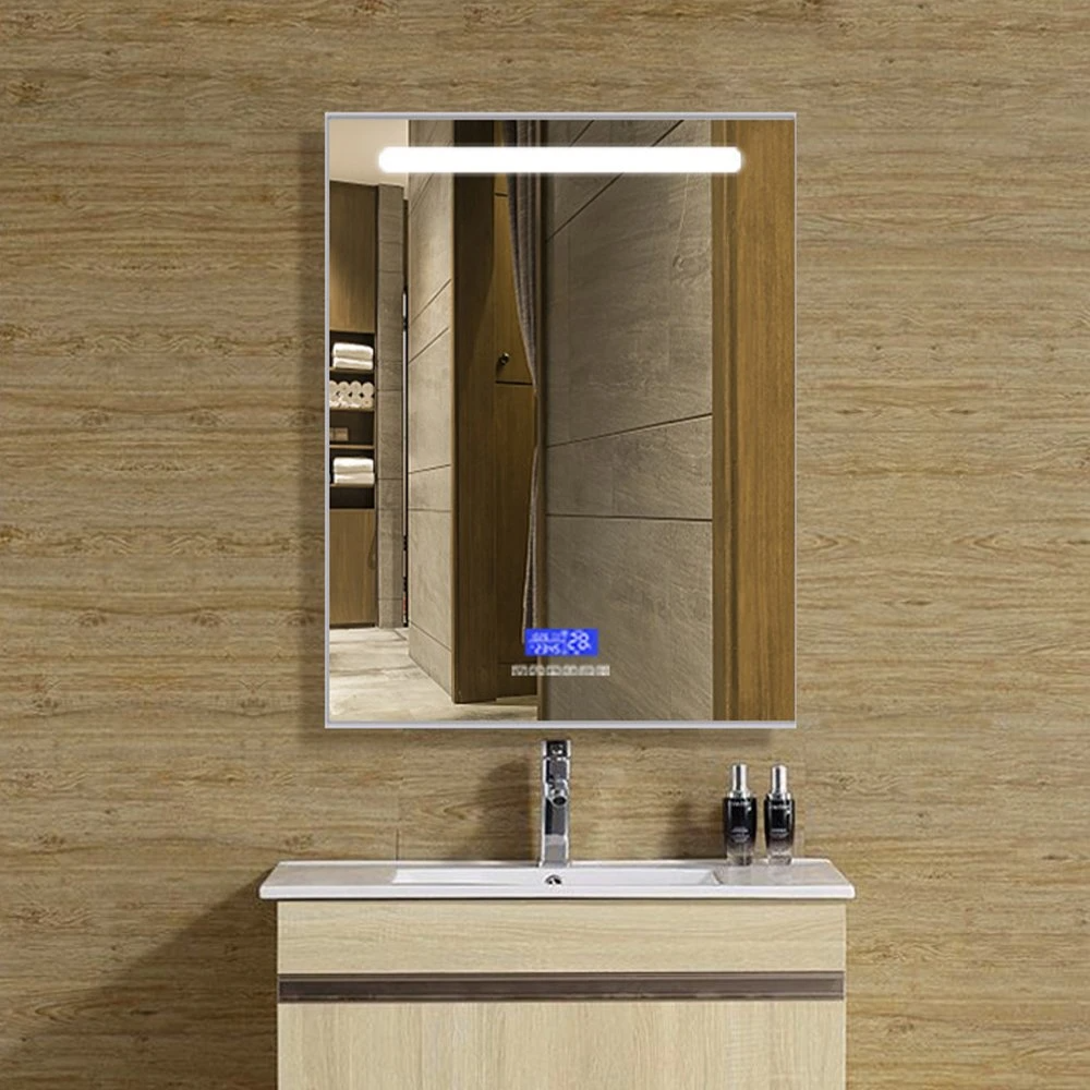 Espejo de tocador de baño cuadrado con luz LED montado en la pared con función antivaho