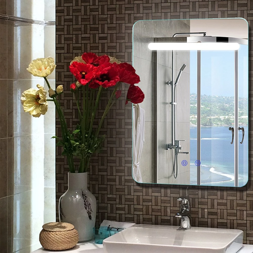 Espejo de tocador de baño cuadrado con luz LED montado en la pared con función antivaho