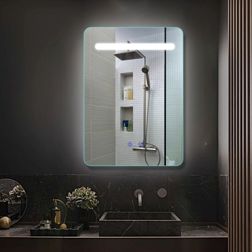 Espejo de tocador de baño cuadrado con luz LED montado en la pared con función antivaho