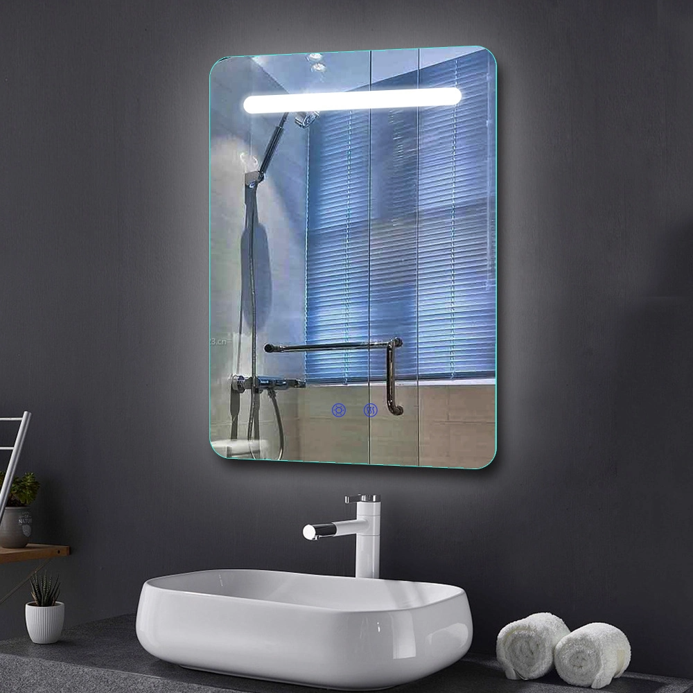 Espejo de tocador de baño cuadrado con luz LED montado en la pared con función antivaho