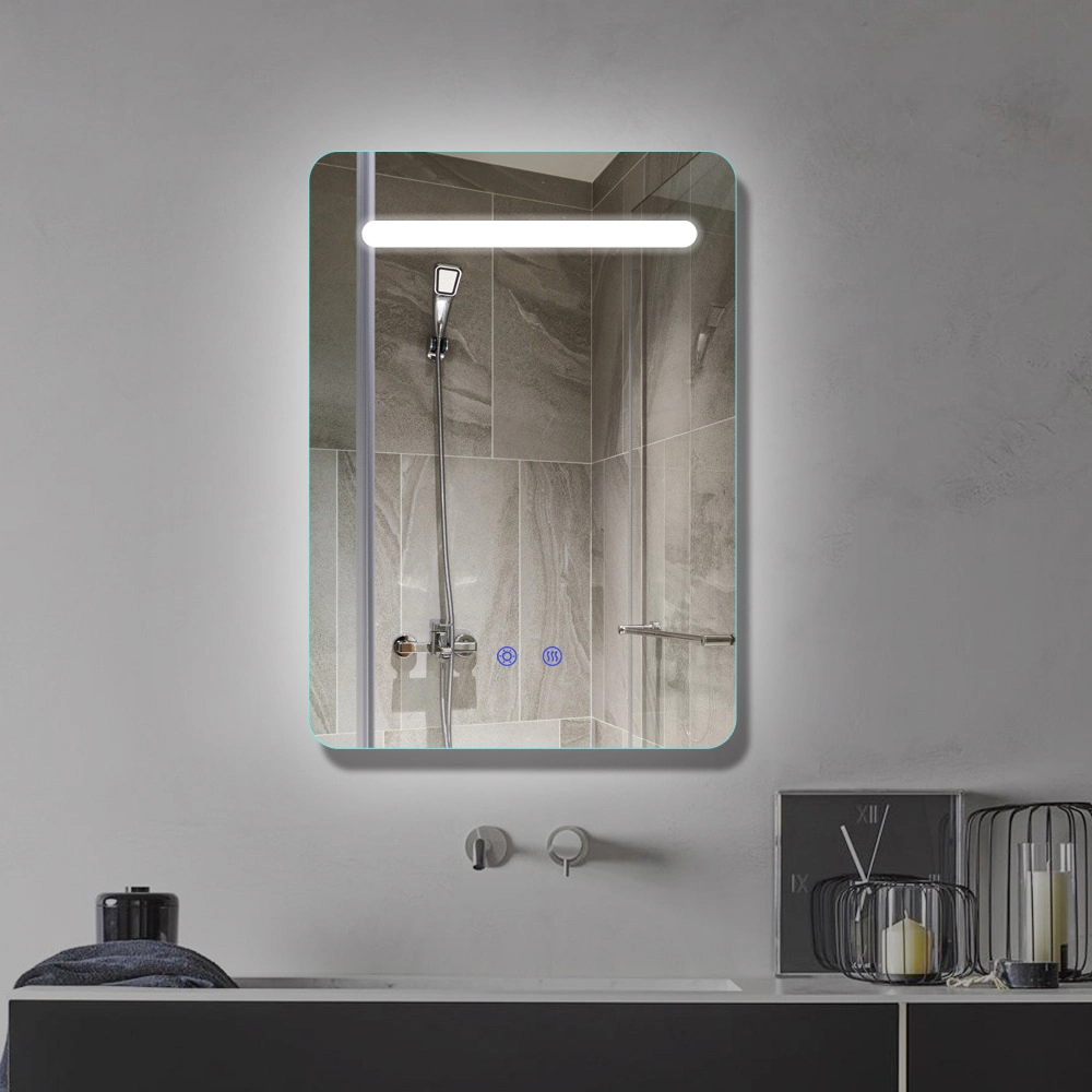 Espejo de tocador de baño cuadrado con luz LED montado en la pared con función antivaho