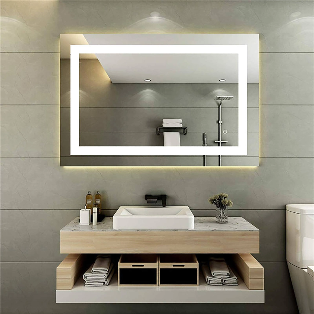 Espejo inteligente de baño con luz LED con antivaho electrónico, función táctil inteligente, pantalla de tiempo