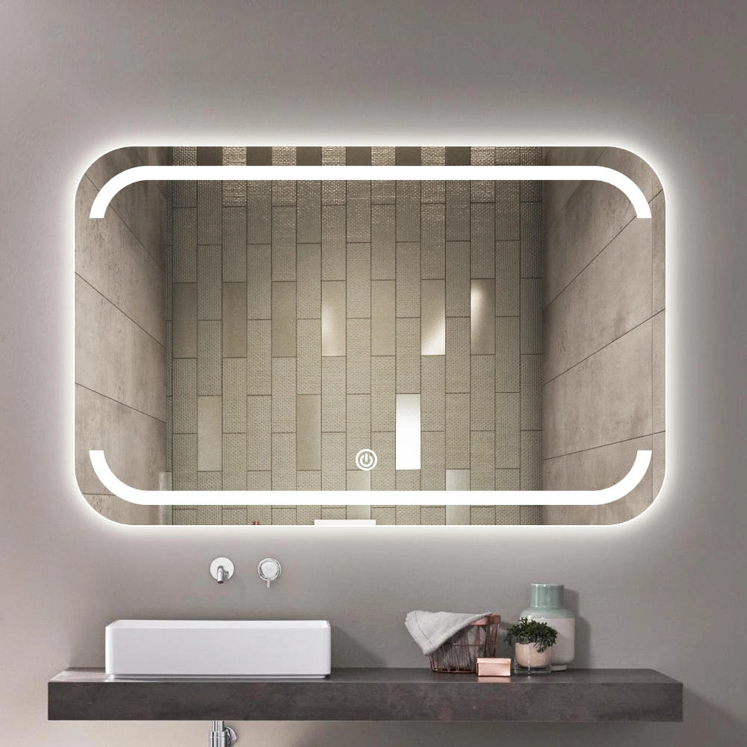 Espejo inteligente de baño con luz LED con antivaho electrónico, función táctil inteligente, pantalla de tiempo