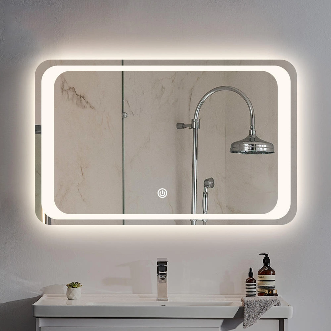 Espejo inteligente de baño con luz LED con antivaho electrónico, función táctil inteligente, pantalla de tiempo