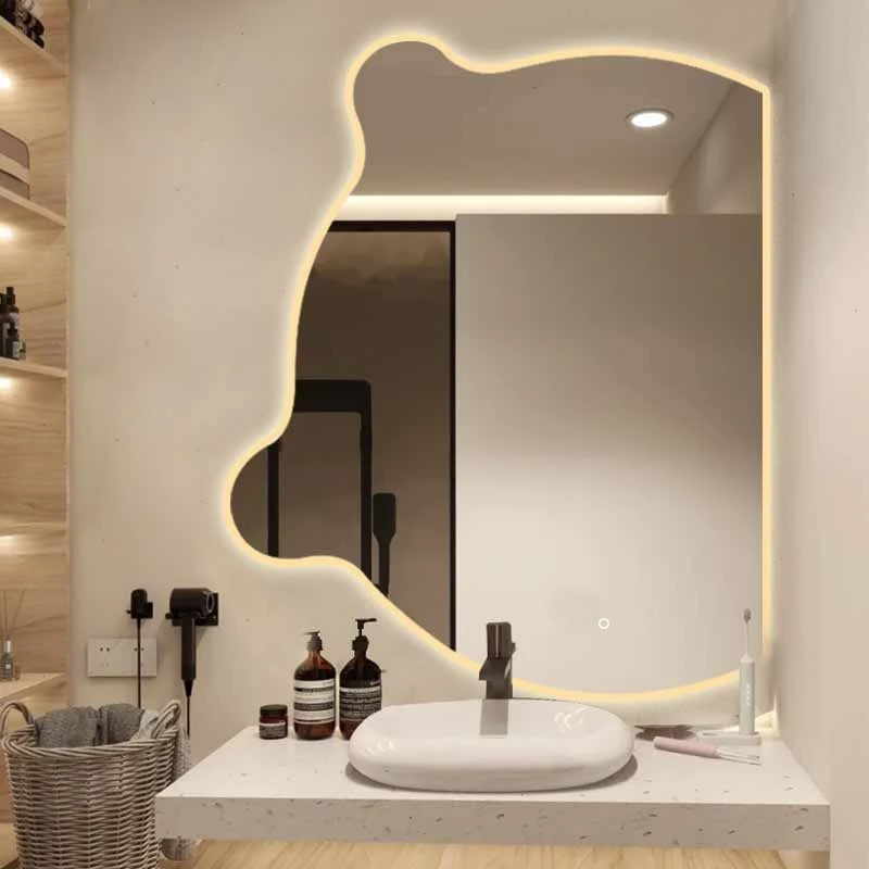 Espejo de tocador con pantalla táctil de oso, dormitorio de baño, maquillaje heterotípico Irregular creativo, espejo de tocador