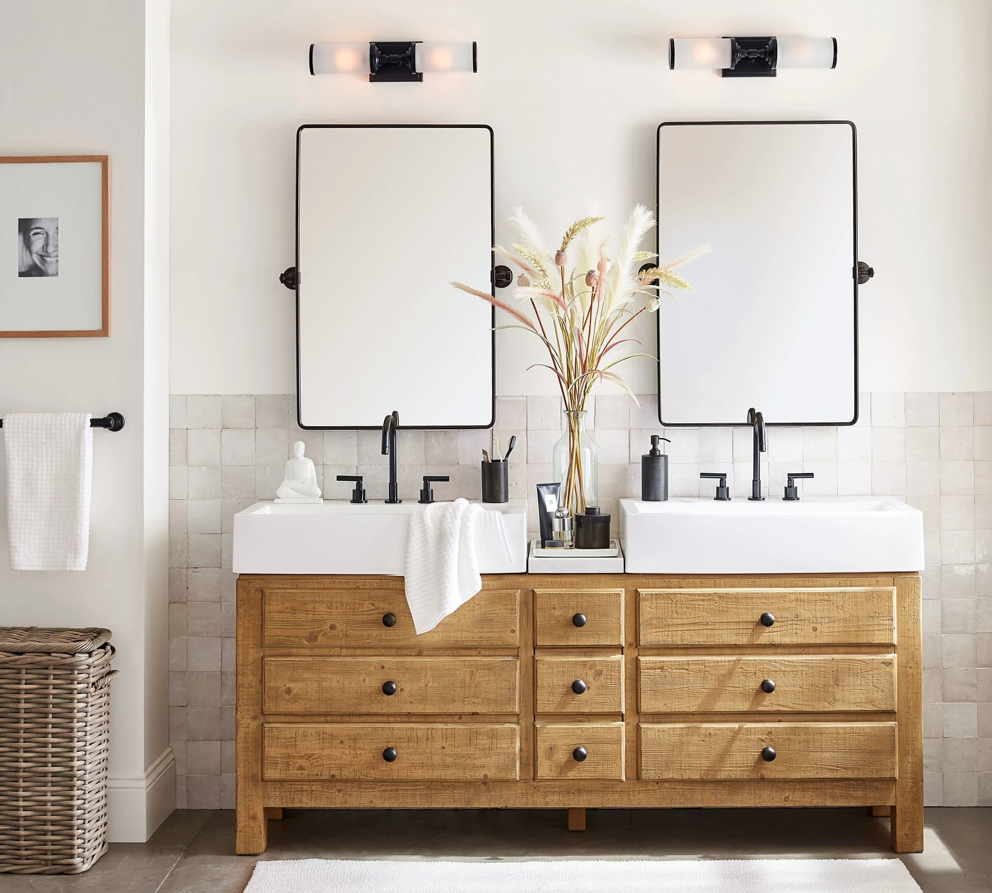 Mesa de tocador moderna barata, espejo doble y lavabos dobles, mueble de baño, tocador de baño de lujo