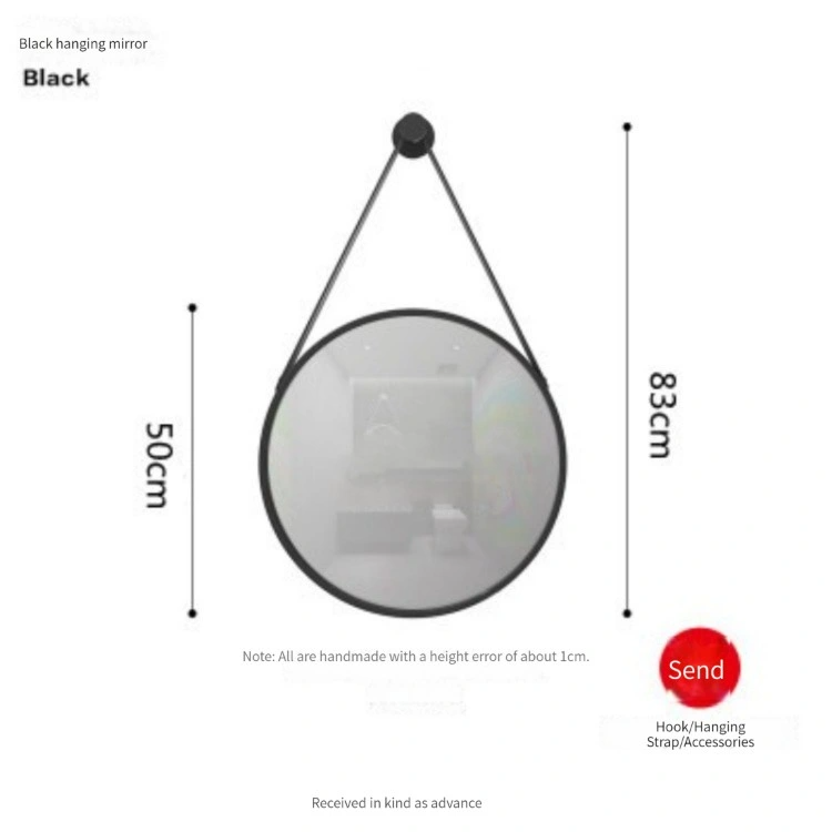 Espejos de pared con cinturón de PU de estilo moderno a la moda, espejo colgante para decoración del hogar, espejo redondo para decoración de pared