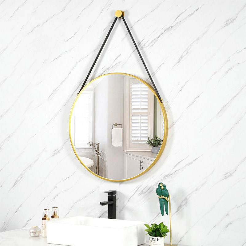 Espejos de pared con cinturón de PU de estilo moderno a la moda, espejo colgante para decoración del hogar, espejo redondo para decoración de pared