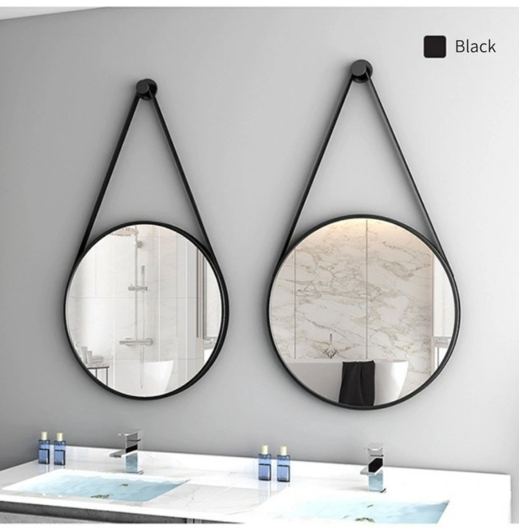 Espejos de pared con cinturón de PU de estilo moderno a la moda, espejo colgante para decoración del hogar, espejo redondo para decoración de pared