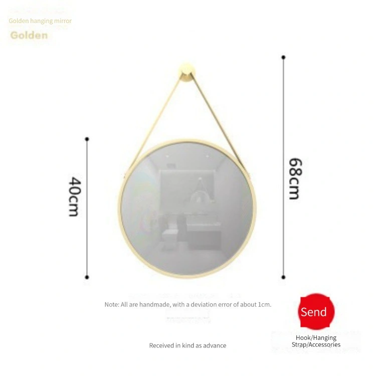 Espejos de pared con cinturón de PU de estilo moderno a la moda, espejo colgante para decoración del hogar, espejo redondo para decoración de pared