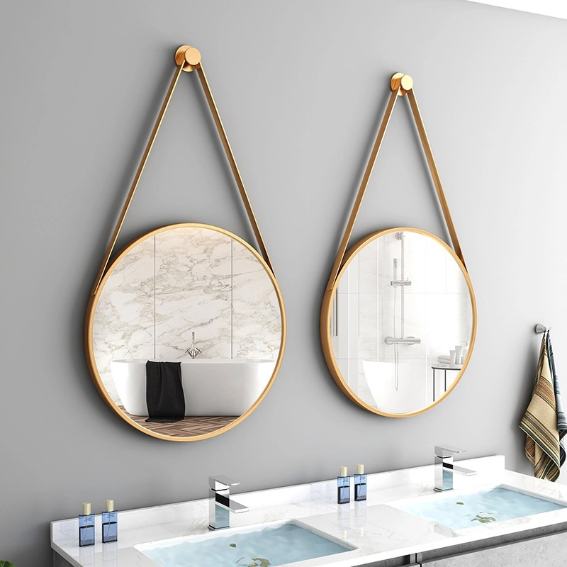 Espejos de pared con cinturón de PU de estilo moderno a la moda, espejo colgante para decoración del hogar, espejo redondo para decoración de pared