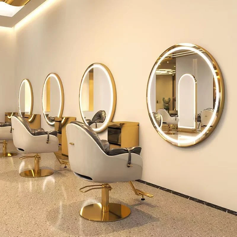 Espejo de peluquería Salón Redondo Mesa de espejo de barbería Salón de peluquería Muebles especiales de salón de vidrio europeo