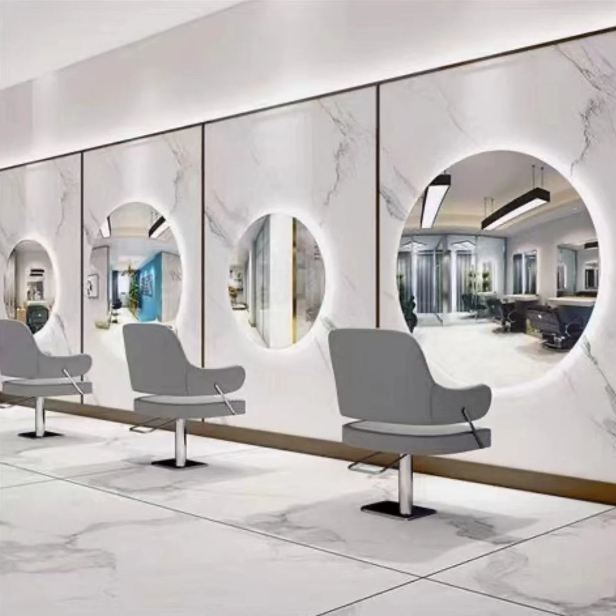 Espejo de peluquería Salón Redondo Mesa de espejo de barbería Salón de peluquería Muebles especiales de salón de vidrio europeo