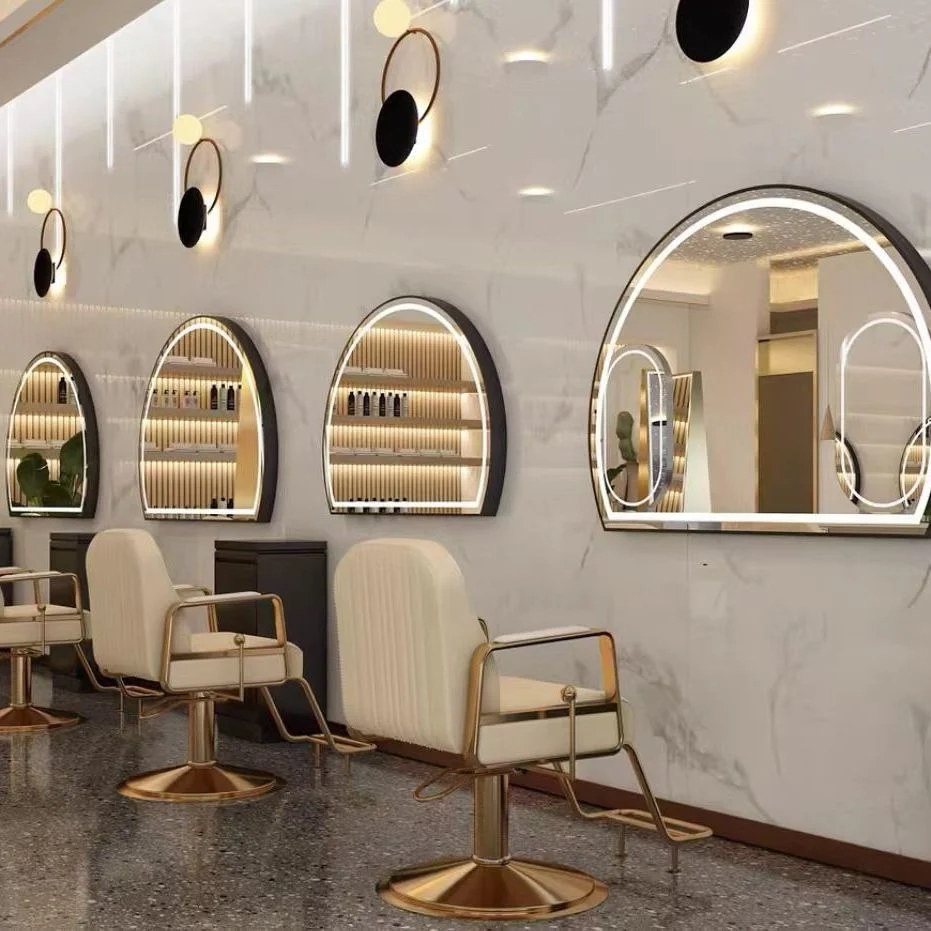 Espejo de peluquería Salón Redondo Mesa de espejo de barbería Salón de peluquería Muebles especiales de salón de vidrio europeo
