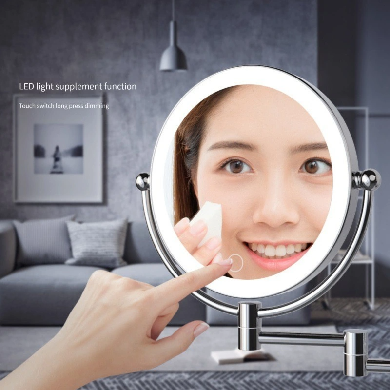 Espejo de tocador de maquillaje con luz LED con montaje en pared y aumento Espejo de baño con luz LED con luz LED