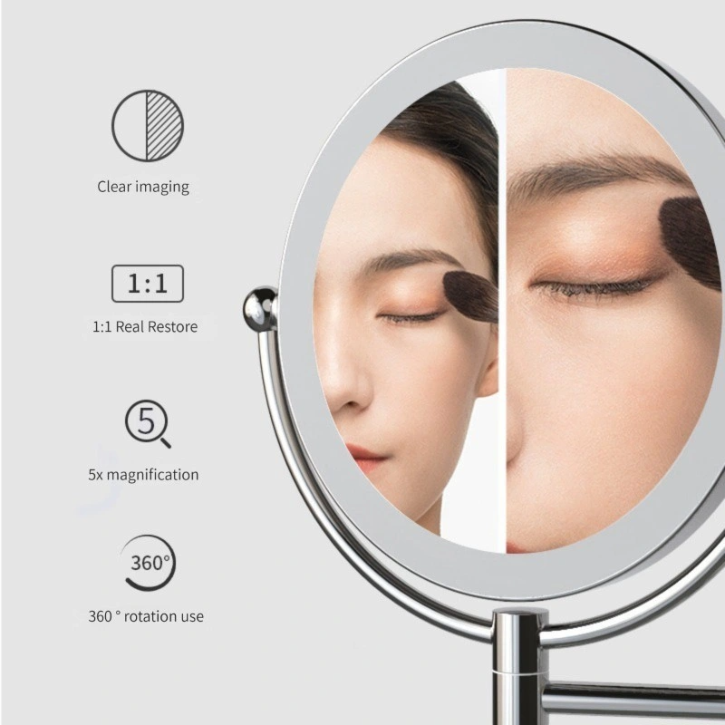 Espejo de tocador de maquillaje con luz LED con montaje en pared y aumento Espejo de baño con luz LED con luz LED