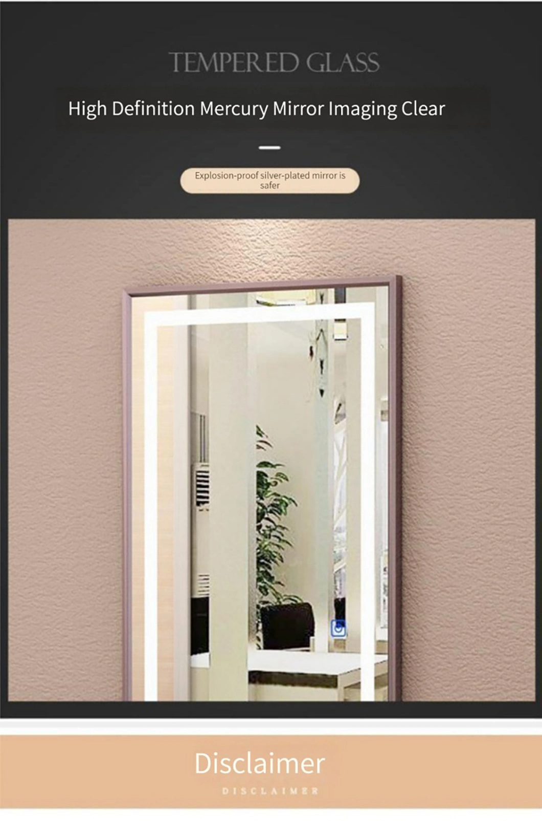 Montado en la pared LED Salón Espejo Luz Espejo inteligente Rectángulo Desempañador Vendaje Venta al por mayor Espejo de cuerpo entero LED